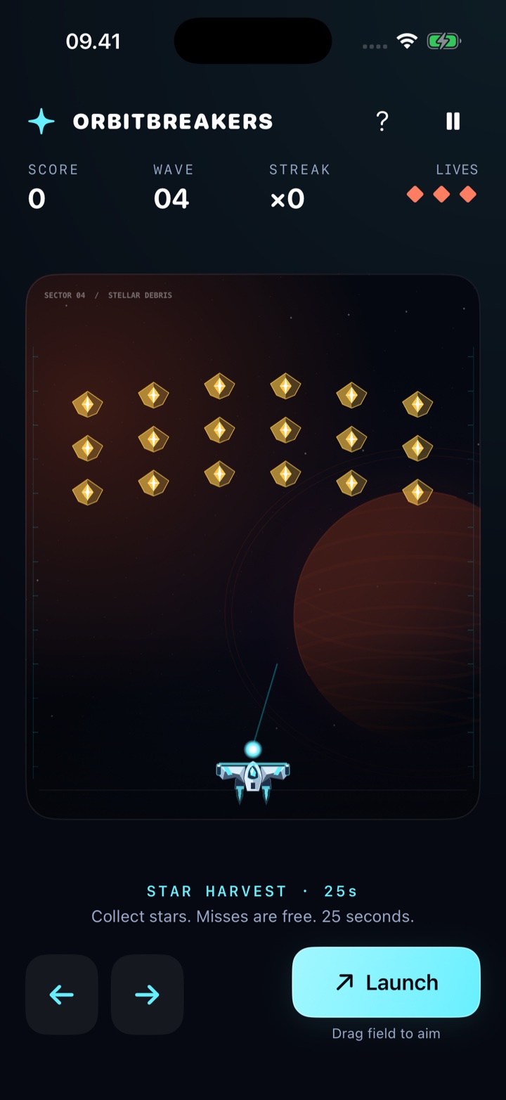 The golden star bonus round in OrbitBreakers